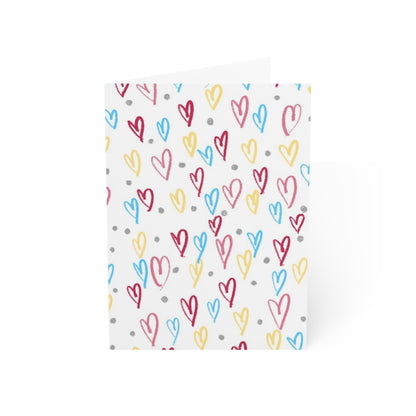 Scattered colorful hearts blank inside greeting cards (1, 10, 30, and 50pcs)