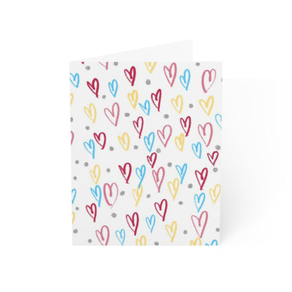 Scattered colorful hearts blank inside greeting cards (1, 10, 30, and 50pcs)