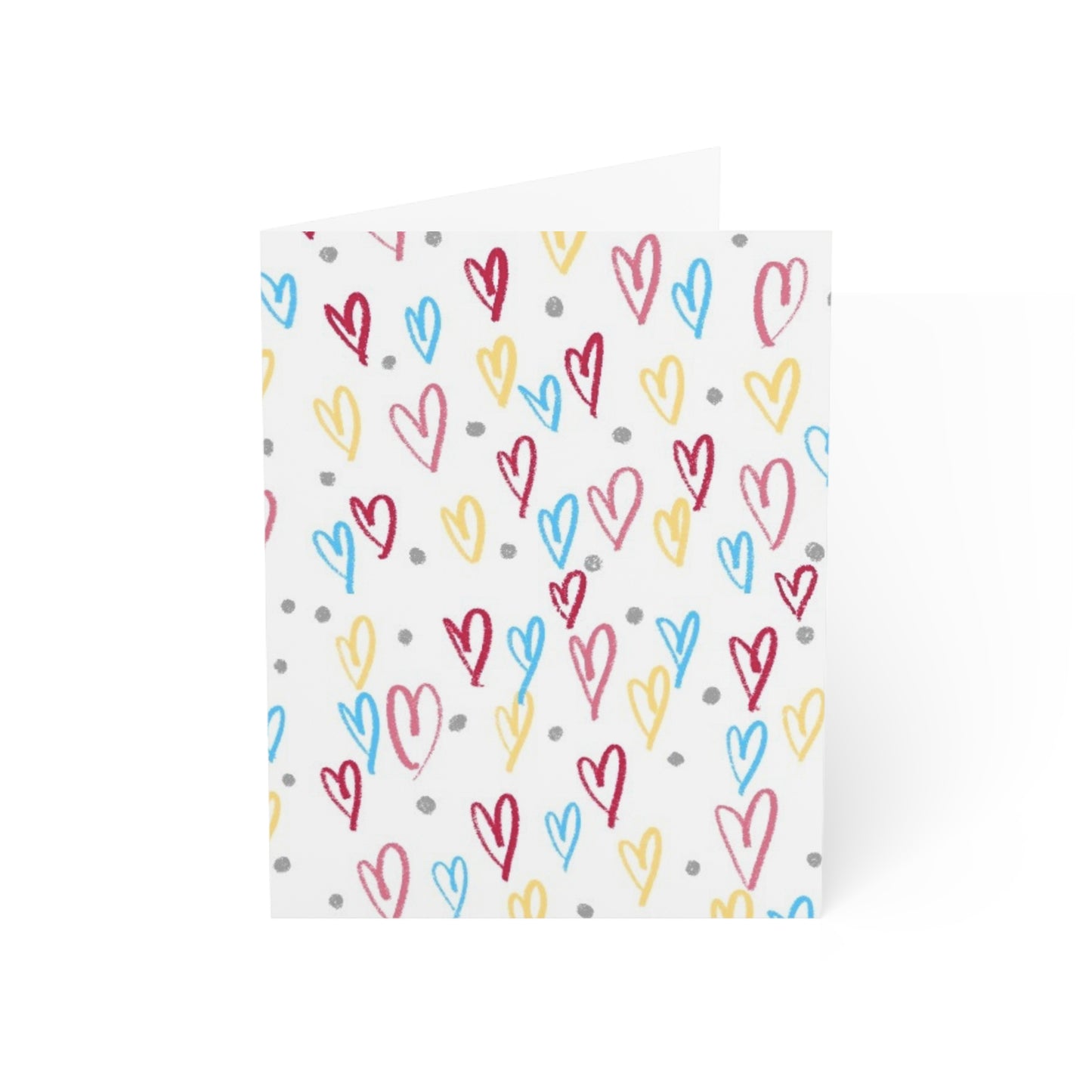 Scattered colorful hearts blank inside greeting cards (1, 10, 30, and 50pcs)