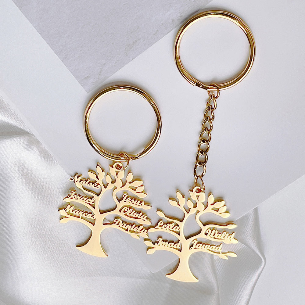 Personalized Tree Of Life Name Stainless Steel Keychain