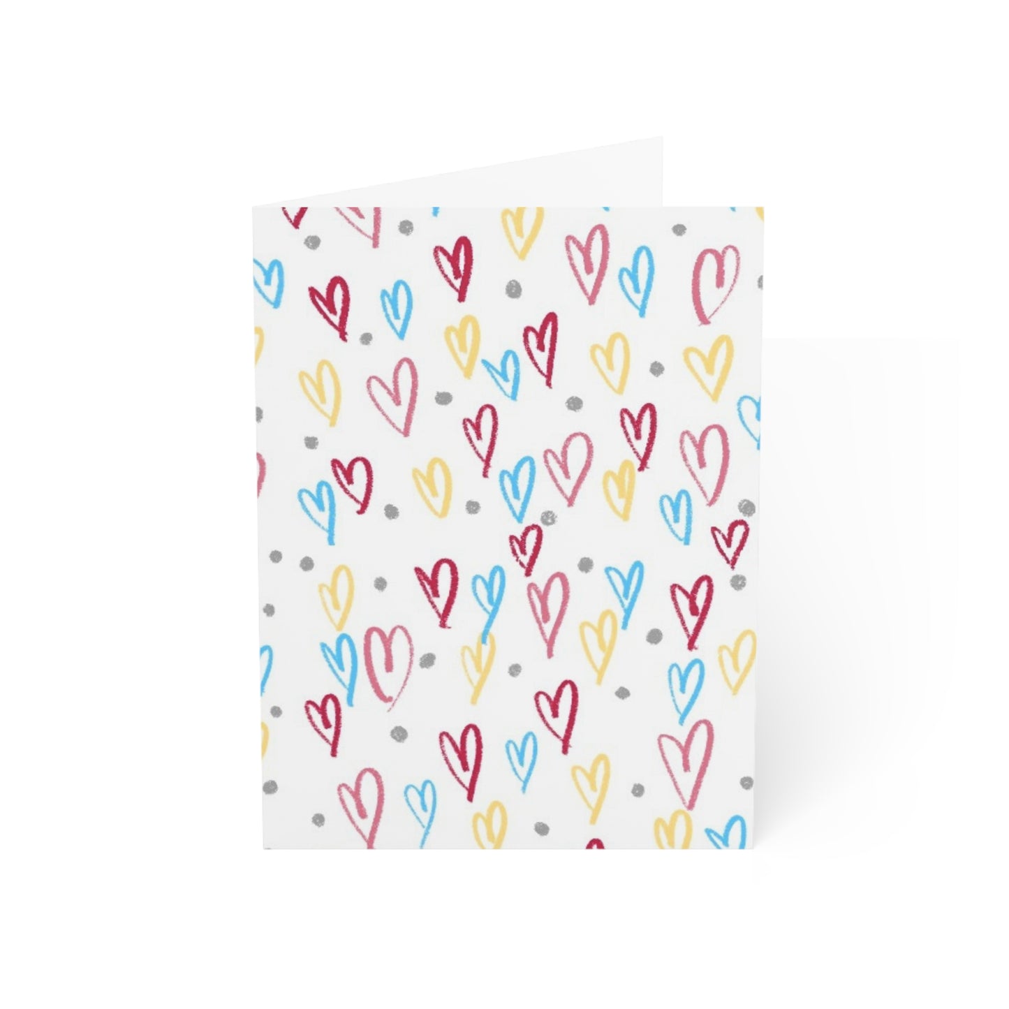 Scattered colorful hearts blank inside greeting cards (1, 10, 30, and 50pcs)