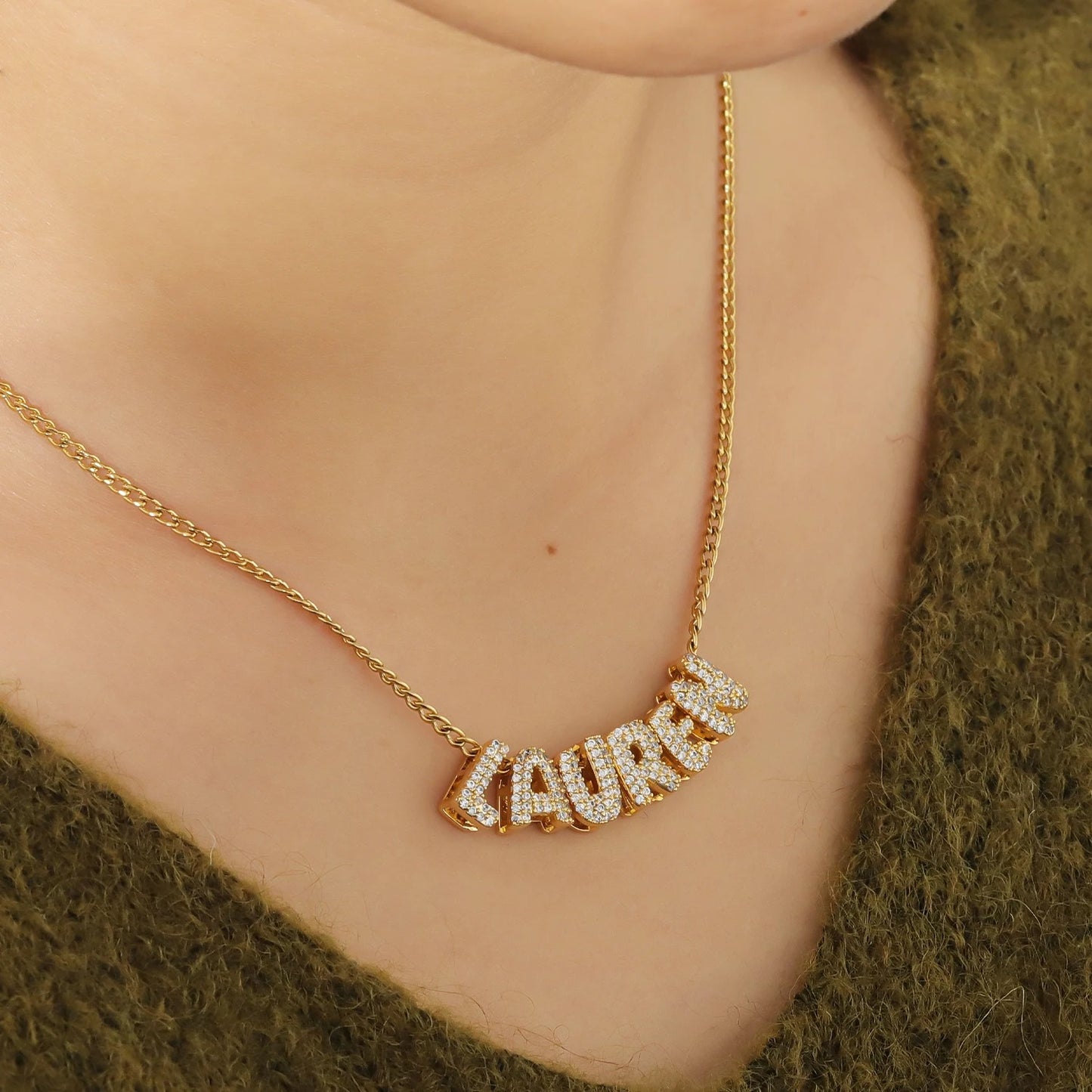 Personalized Crystal Bubble Name Pendant Necklace