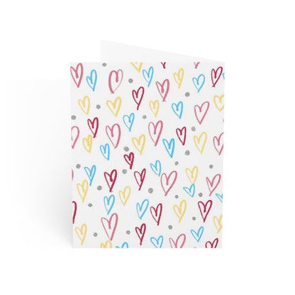 Scattered colorful hearts blank inside greeting cards (1, 10, 30, and 50pcs)