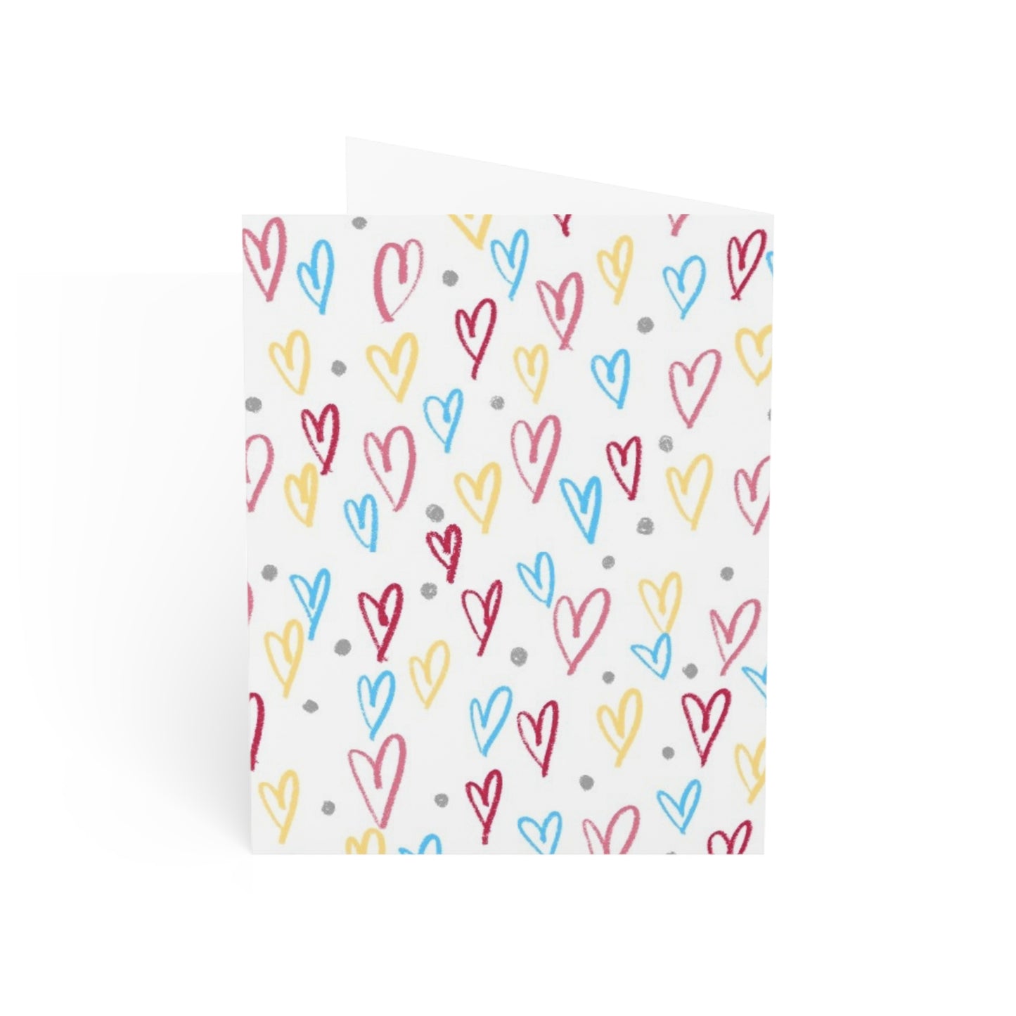 Scattered colorful hearts blank inside greeting cards (1, 10, 30, and 50pcs)