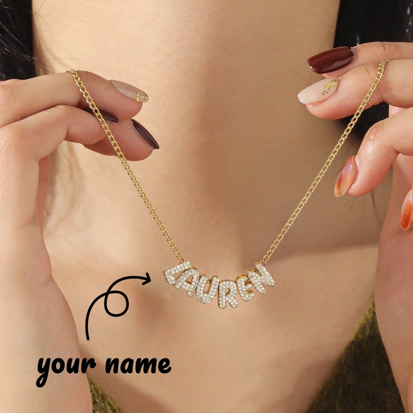 Personalized Crystal Bubble Name Pendant Necklace