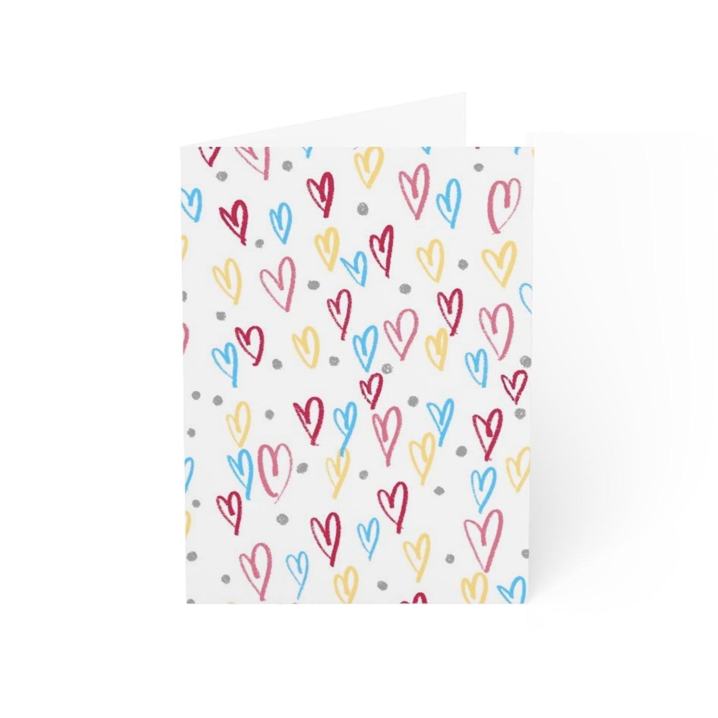 Scattered colorful hearts blank inside greeting cards (1, 10, 30, and 50pcs)