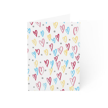 Scattered colorful hearts blank inside greeting cards (1, 10, 30, and 50pcs)