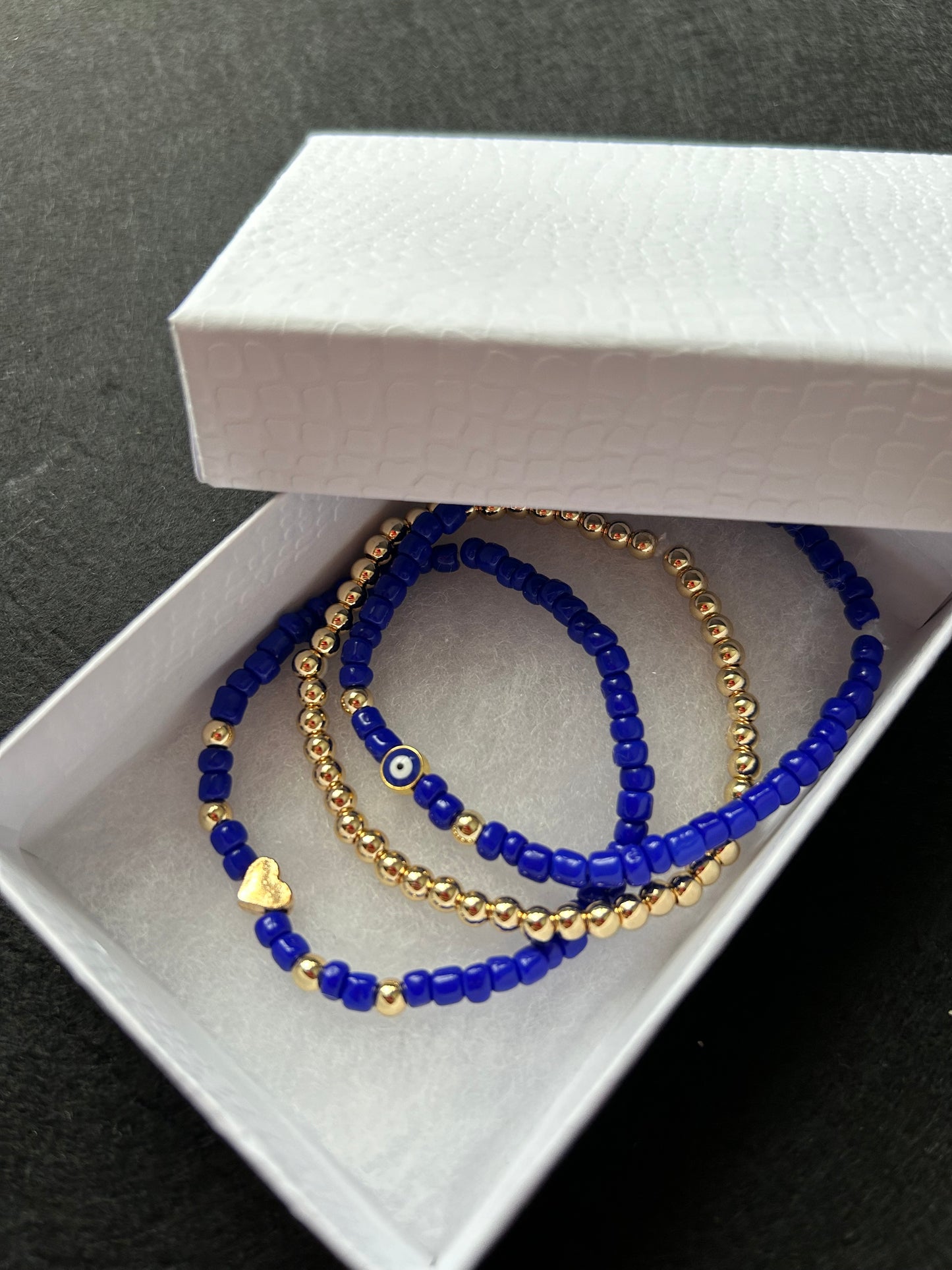 Evil eye 14K gold beaded bracelet set